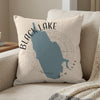 Pillow featuring a blue silhouette of Black Lake, New York, with text.