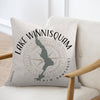 Pillow with Lake Winnisquam map, compass, and text.