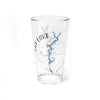 Clear glass pint glass with blue Lay Lake map and compass design.