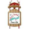 Christmas ornament shaped like a red sled with "Merry Christmas from Geneva Lake" text.