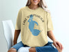 Yellow t-shirt with blue Lake Tohopekaliga map and compass design.