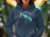 Navy blue hoodie with Grapevine Lake, Texas map and compass graphic.