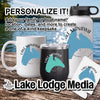 White mug, black tumbler, and white water bottle with Lake Manawa logo.