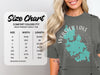Comfort Colors 1717 heavyweight adult tee size chart with width and length measurements.