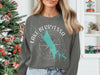 Lake Berryessa California map graphic with compass on grey long-sleeve shirt.