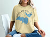 Yellow t-shirt with "Brooks and Hess Lake Michigan" graphic with blue lake map and compass.