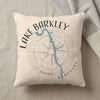Pillow with Lake Barkley Kentucky map and compass design, black text.