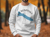 White sweatshirt with Lake Wenatchee Washington graphic and compass rose.