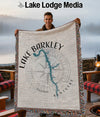 Throw blanket featuring Lake Barkley map and compass design with fringe.