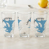 Three clear glasses with blue Lake Casitas maps and text.