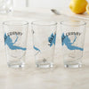 Three clear glasses with blue Lake Granby map and compass design, with "Colorado" text.