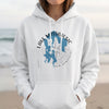 White hoodie with Lake Massabesic, New Hampshire map and compass graphic.