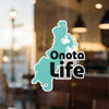 Turquoise outline sticker with "Onota Life" text and a copyright notice.