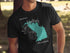 Black t-shirt with teal Lake Lawtonka map graphic and compass.