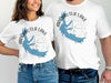 White t-shirts with Arkabutla Lake Mississippi map and compass design.