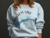 Light blue sweatshirt with a Buckeye Lake map and compass graphic, Ohio text.