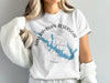 White t-shirt with Sam Rayburn Reservoir map and compass design.