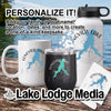 White mug, black tumbler, and white bottle with Longview Lake map logo and "Personalize It!" text.