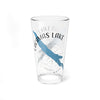 Clear glass with blue Lacamas Lake map outline and compass rose graphic.