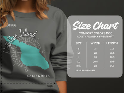 Comfort Colors 1566 adult crewneck sweatshirt size chart with measurements.