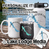 Mug, tumbler, water bottle, and coasters with Chautauqua Lake map and compass design.