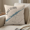Pillow with Lake Clark Alaska outline and compass design