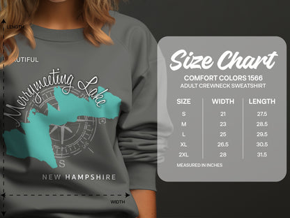 Size chart for Comfort Colors 1566 adult crewneck sweatshirt.