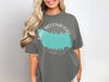 Grey t-shirt with turquoise Lake McConaughy Nebraska map design and compass