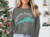 Grey sweatshirt with Kiawah Island South Carolina compass graphic and map outline.