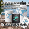 White mug, black tumbler, and white water bottle with Silverwood Lake design.