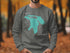 Grey sweatshirt with "Beautiful Lake Huron Ontario" text and map graphic.
