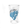 Clear glass pint glass with Indian Lake Ohio map design.