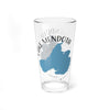 Clear glass pint glass featuring Lake Mendota map and "Wisconsin" text.