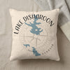 Pillow with Lake Disharoon Georgia map and compass rose design.