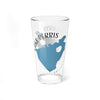 Clear glass with Lake Perris California map design and compass.