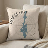Priest Lake Idaho map design on a cream pillow with compass detail.