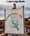 Tapestry blanket with Richard Russell Lake map and Georgia text.