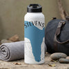 White water bottle with blue state map graphic, "STEVENS WASH".