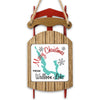 Sleigh ornament with "Merry Christmas FROM Walloon Lake" and snowflakes.