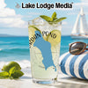 Glass of lemonade with Jordan Pond, Maine map and compass design.