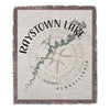 Raystown Lake Pennsylvania map design on a fringed throw blanket.