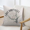 Lake Hartwell Georgia map design on a decorative pillow.