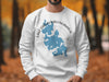 White sweatshirt with blue map graphic of Lake Chaubunagungamaug, Massachusetts.
