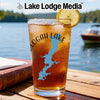 Glass with iced tea, lemon slice, and map of Slogah Lake and Oklahoma.