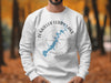White sweatshirt with Tenkiller Ferry Lake map and compass design.