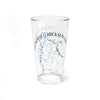 Glass with Stonewall Jackson Lake map and compass, West Virginia.