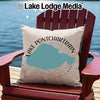 Pillow with Lake Pontchartrain map design on a red Adirondack chair.