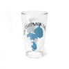 Glass with a blue map of Big Chapman Lake, Indiana, and text.