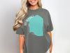 Gray t-shirt with "Red Lake Minnesota" text and turquoise lake graphic.