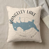 Beige throw pillow featuring a blue map of Rangeley Lake, Maine, with a compass design.